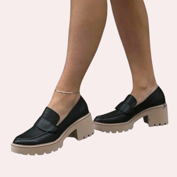 Dolce Vita Halona Chunky Lug-Sole Loafer Pumps in Black - Picture 1 of 6